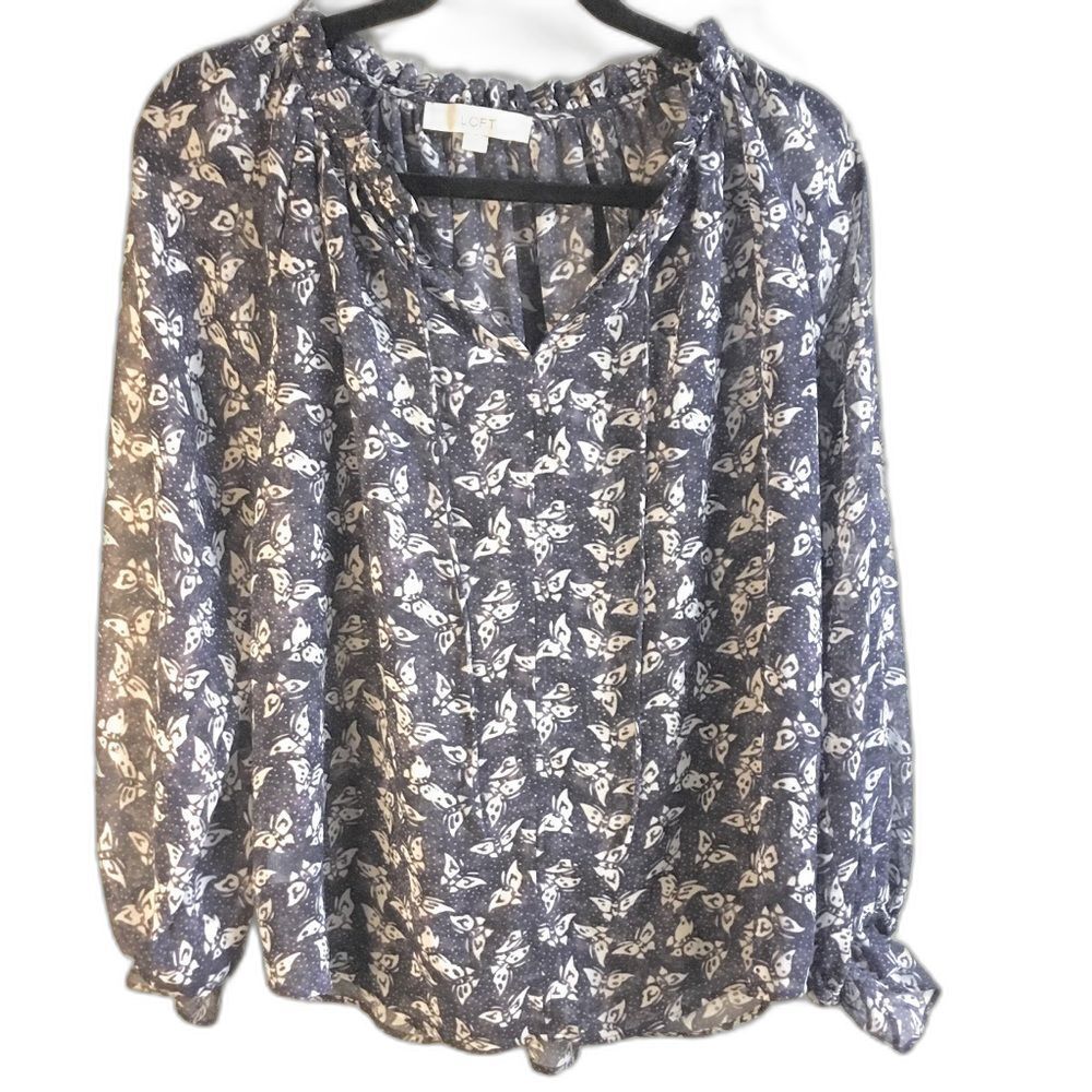 Long sleeve sheer butterfly blouse ruffle collar and sleeves cottagecore floaty